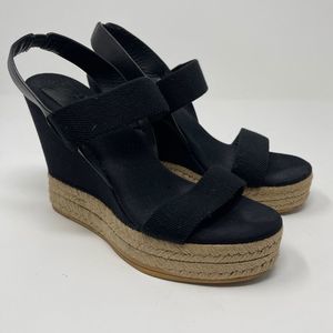 Tory Burch Wedge Sandal Womens Size 7.5 Black Stretch Band Slingback Espadrille